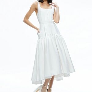 Alice + Olivia Diana Midi Dress White size 6 MODIFIED ZIPPER